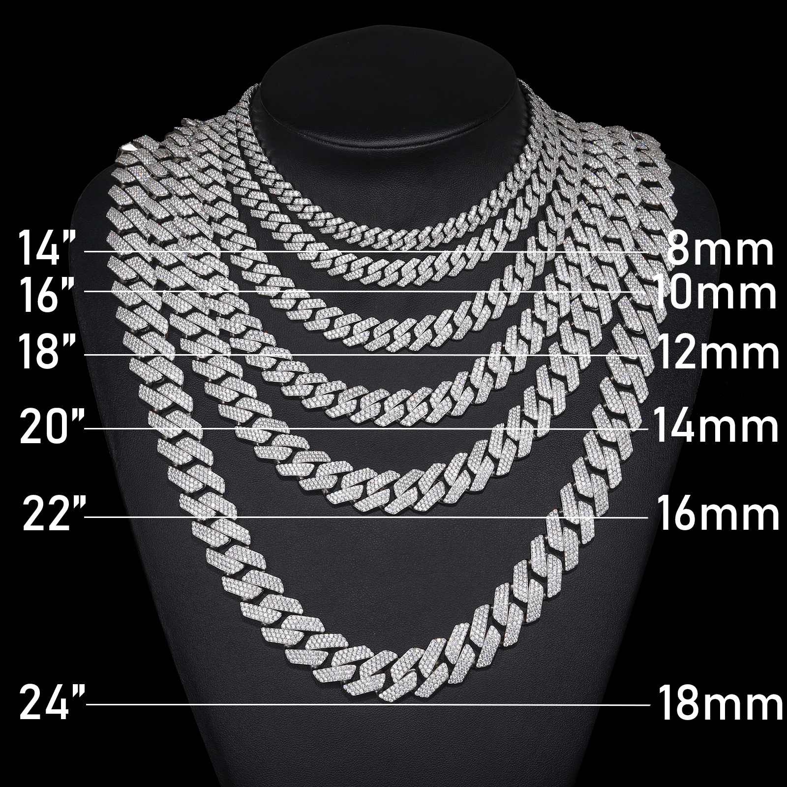 High Quality Cubana Hip Hop Jewelry 6-20mm 925 Sterling Silver VVS Moissanite Diamond Iced Out Cuban Link Chain Necklace For Men