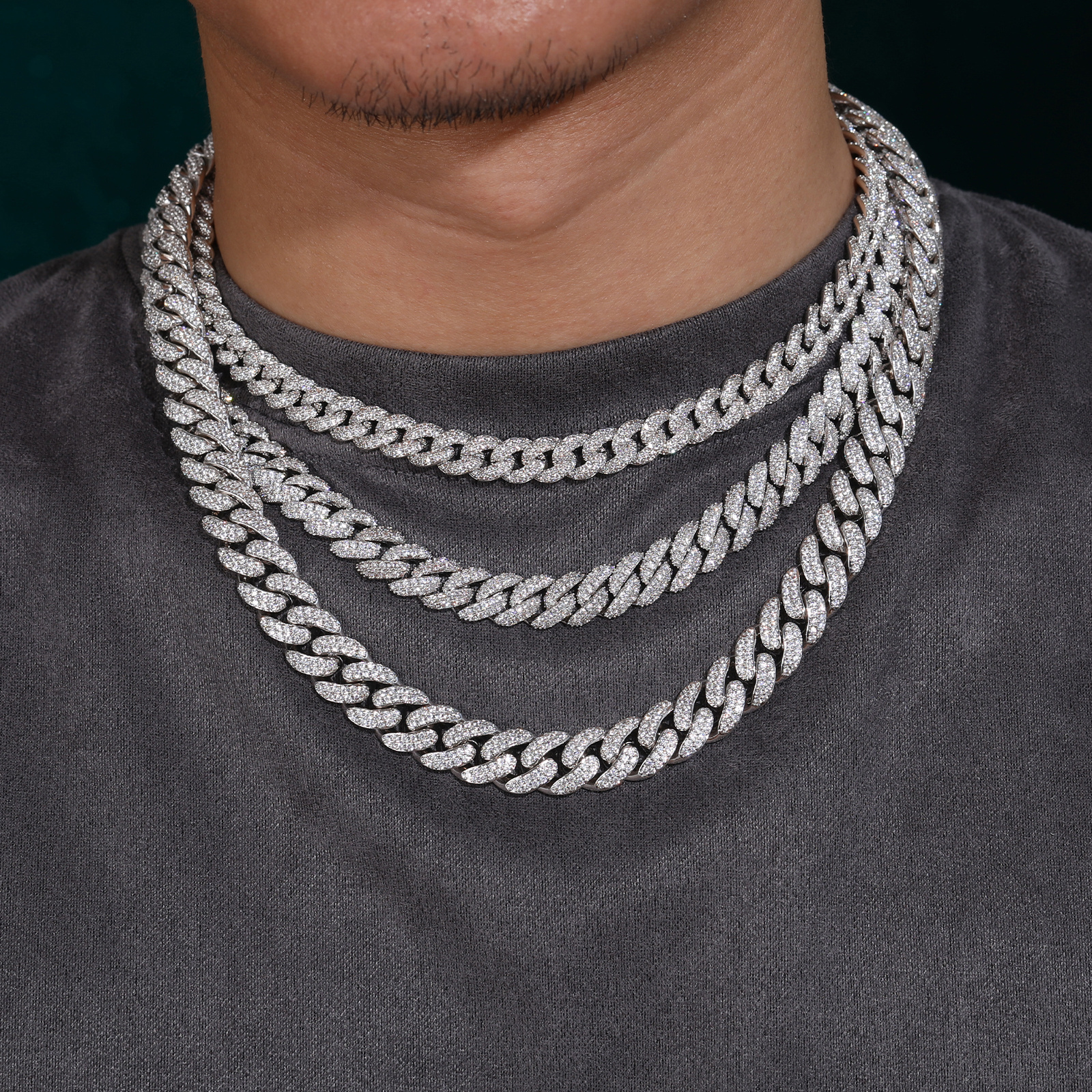 Pass Diamond Tester 8mm Moissanite Bubble Cuban Link Chain  925 Sterling Silver Iced Out Mossanite Necklace Fashion Hip Hop Mens