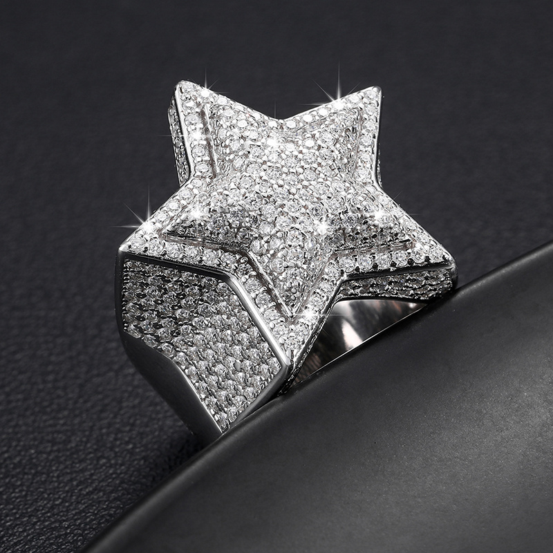 Hiphop Men Women Fine Jewelry Iced Out Gold Plated 925 Sterling Silver VVS Moissanite Diamond Star Ring With GRA Certificate