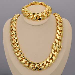 cadena cubana Wholesale Hip Hop Jewelry Luxury 14K 18K 24K Real Gold Plated Heavy Solid Miami Cuban Link Chain Necklace For Men