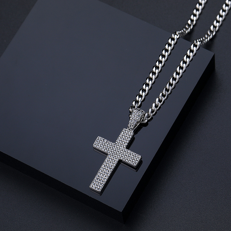 Full Black VVS Moissanite Diamond Iced Out Cross Pendant 925 Sterling Silver Lab Grown Diamond Christian Jewelry Cross Necklace