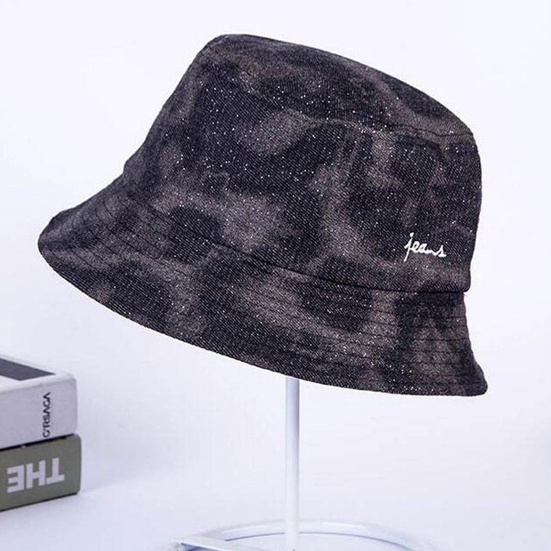 Autumn And Winter New Korean Version Glitter Jean Fisherman's Hat Men's Flat Top Folding Bucket Hat