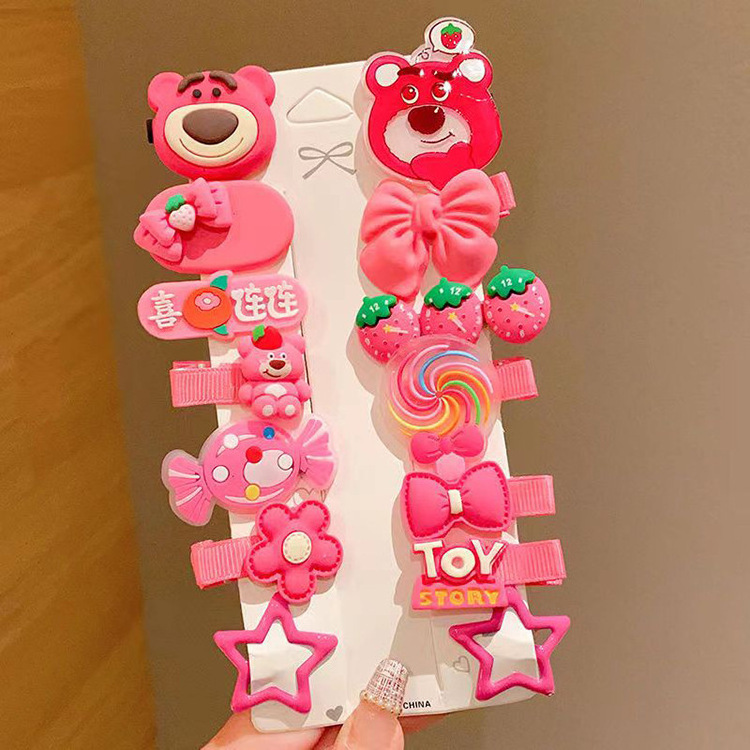 14 pc/set Children's bangs Clip Girl's Broken Hair Clip Headwear  Cute Strawberry Bear Hair Clip Set Kids Hair Accessories