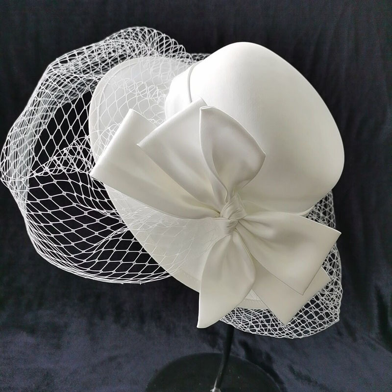 Bridal top hat female British Hepburn style Fashion Big Butterfly Party Wedding Hair Decoration Women Flower Church White Hats