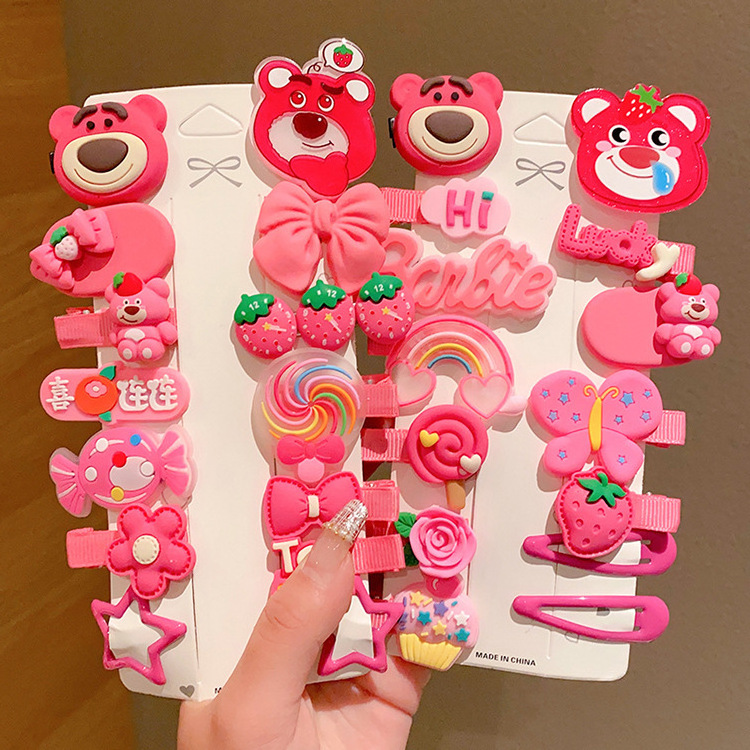 14 pc/set Children's bangs Clip Girl's Broken Hair Clip Headwear  Cute Strawberry Bear Hair Clip Set Kids Hair Accessories