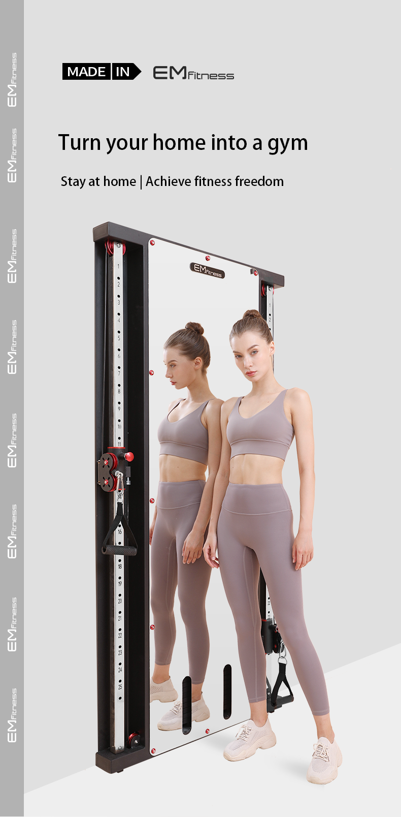 Strength Machine Smart Home Gym wall mounted mirror Cable Crossover Machine