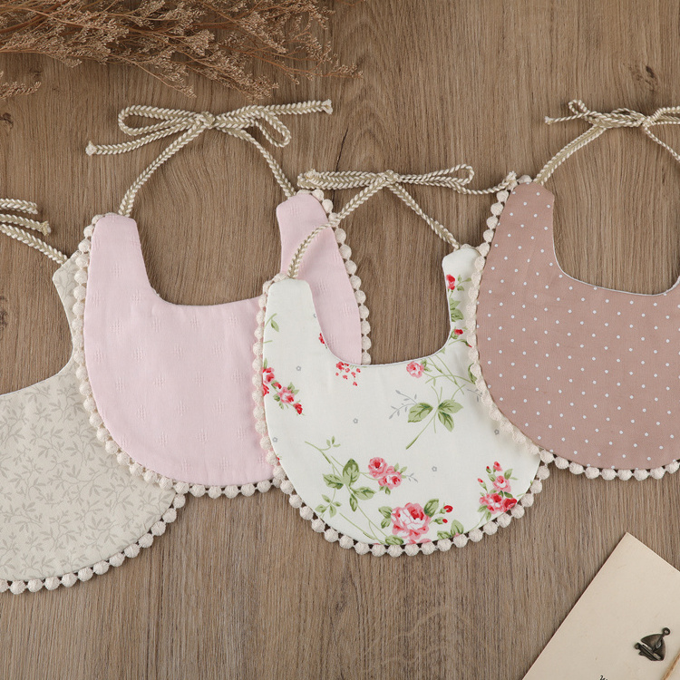 Cotton Baby Bibs with Embroidered Coffee Opp Bag Soft Baby Bibs OEM Service HY Water Proof Reusable Bandana Support 25g Lace-up