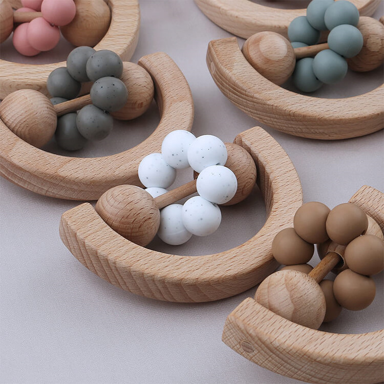 Baby Toys Heybabee Organic Wood Montessori Styled Baby Rattle Grasping Teething Toy for Toddlers Natural Toys