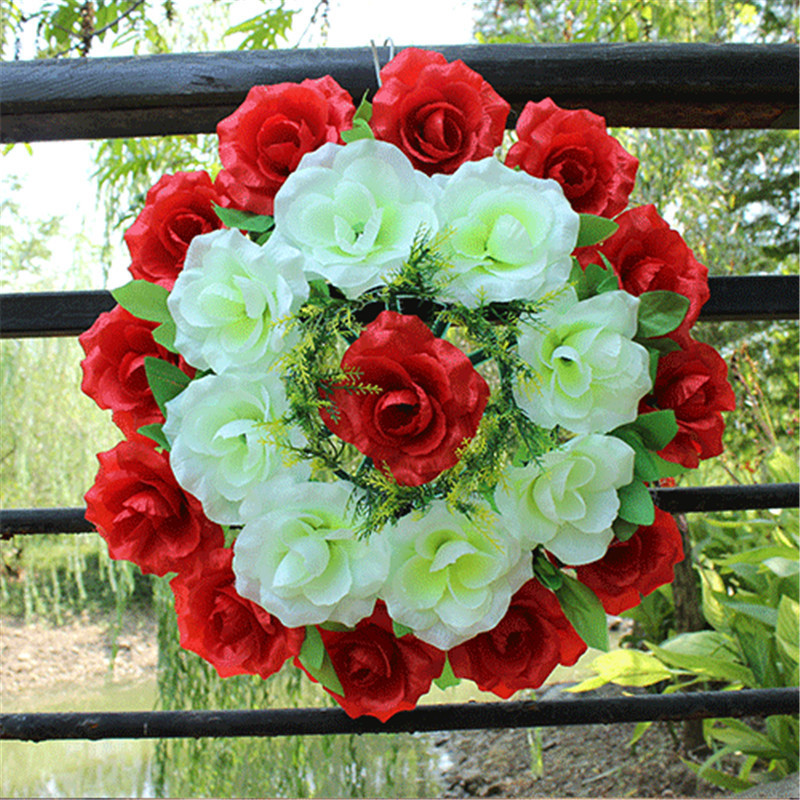 Grave Flower Cheap Fabric Rose Wreaths Artificial Open Rose Wreath for  Easter Funeral Decoration