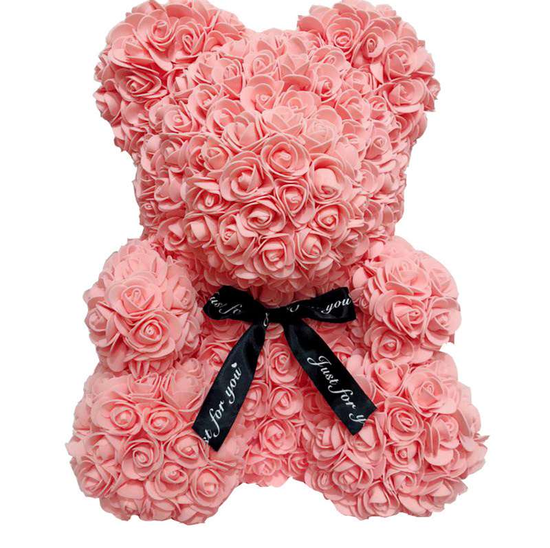 High Quantity 25Cm 40Cm Size Valentines Day Forever Artificial Flower Teddy Rose Bear With Gift Box Foam Rose Bear