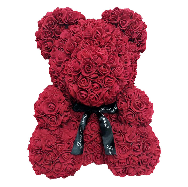 High Quantity 25Cm 40Cm Size Valentines Day Forever Artificial Flower Teddy Rose Bear With Gift Box Foam Rose Bear