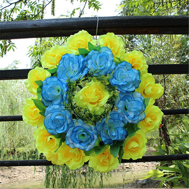 Grave Flower Cheap Fabric Rose Wreaths Artificial Open Rose Wreath for  Easter Funeral Decoration