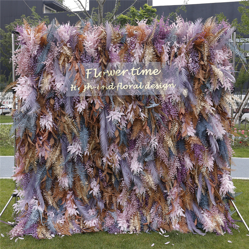 High Quality Hanging Plastic Flower Wall 5D Roll Up Flower Wall Backdrop Purple Flower Wall Panel