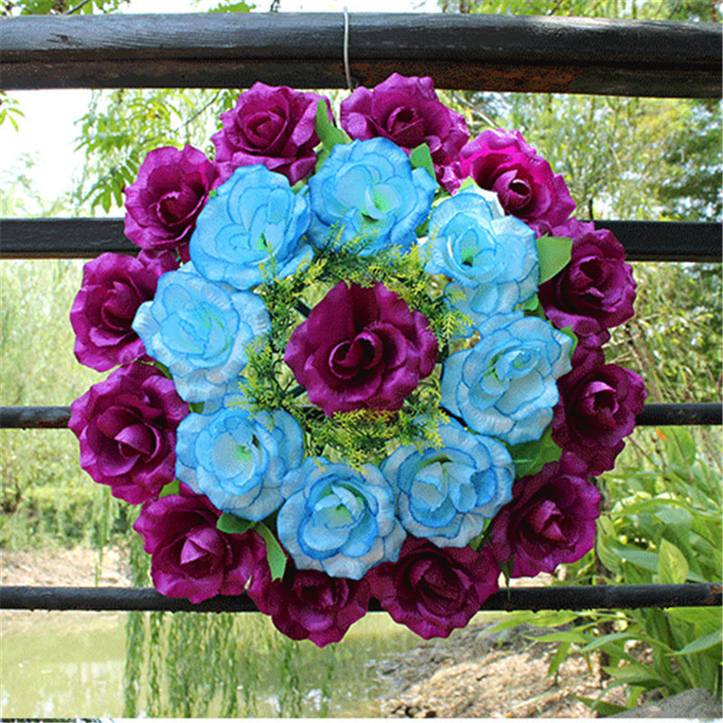 Grave Flower Cheap Fabric Rose Wreaths Artificial Open Rose Wreath for  Easter Funeral Decoration