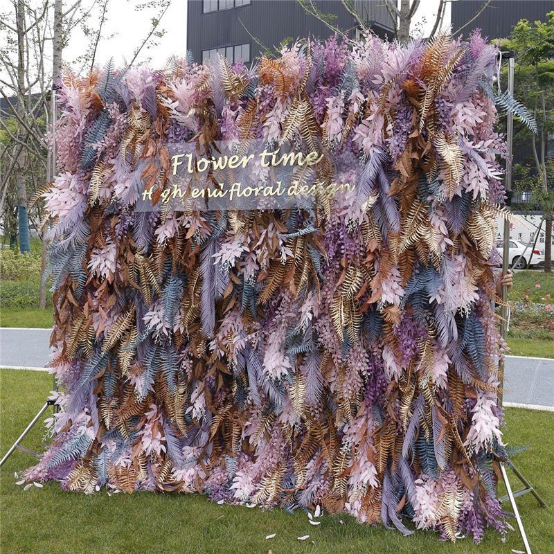 High Quality Hanging Plastic Flower Wall 5D Roll Up Flower Wall Backdrop Purple Flower Wall Panel