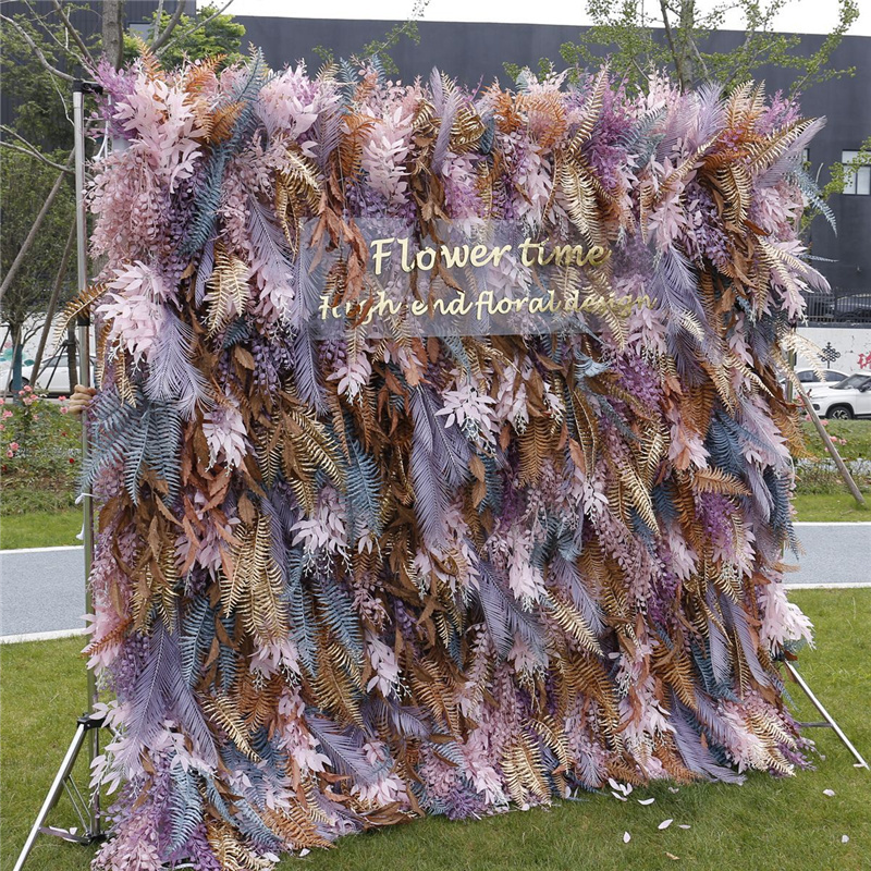 High Quality Hanging Plastic Flower Wall 5D Roll Up Flower Wall Backdrop Purple Flower Wall Panel