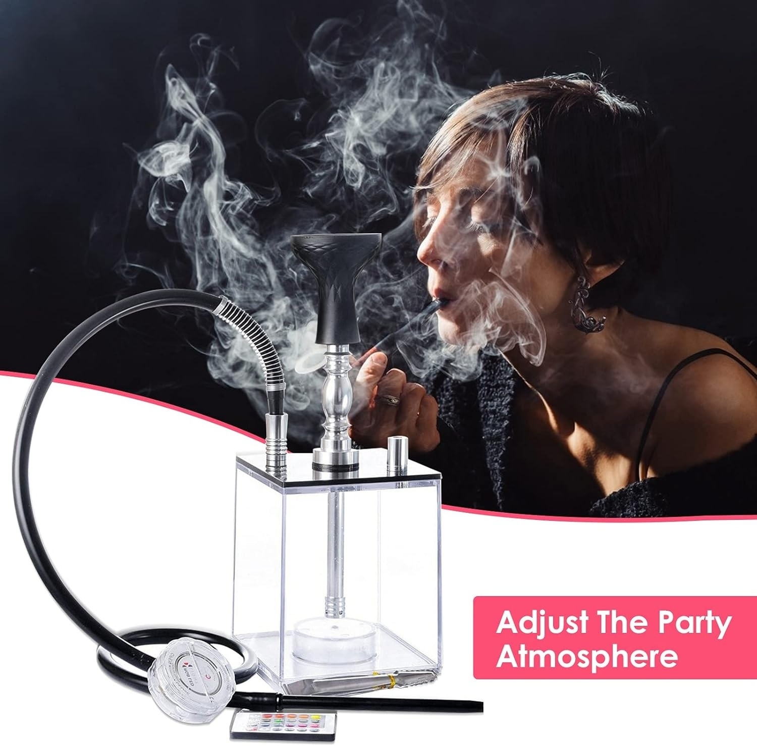 Portable Mini Glass Clear Transparent Square Hookah Flavor Acrylic Shisha Hookah Head Set Complete Accessories Smoke Box