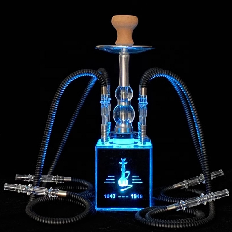 Portable Mini Glass Clear Transparent Square Hookah Flavor Acrylic Shisha Hookah Head Set Complete Accessories Smoke Box