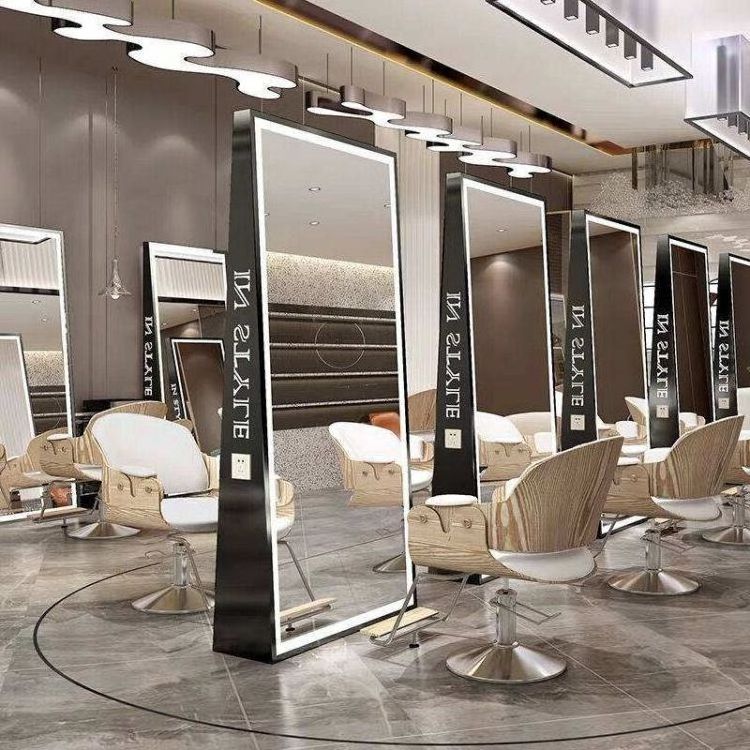 Hot Selling Customized Barber Station Double Sided Mirror Salon with Led Light