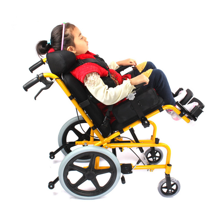 Children with cerebral palsy wheelchair points size aluminum alloy high back full reclining wheel manual wheelchair car.