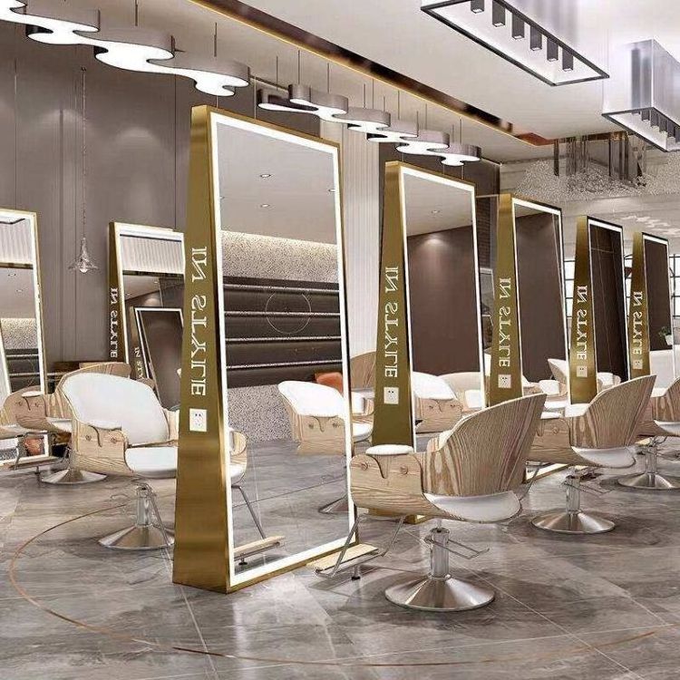 Hot Selling Customized Barber Station Double Sided Mirror Salon with Led Light