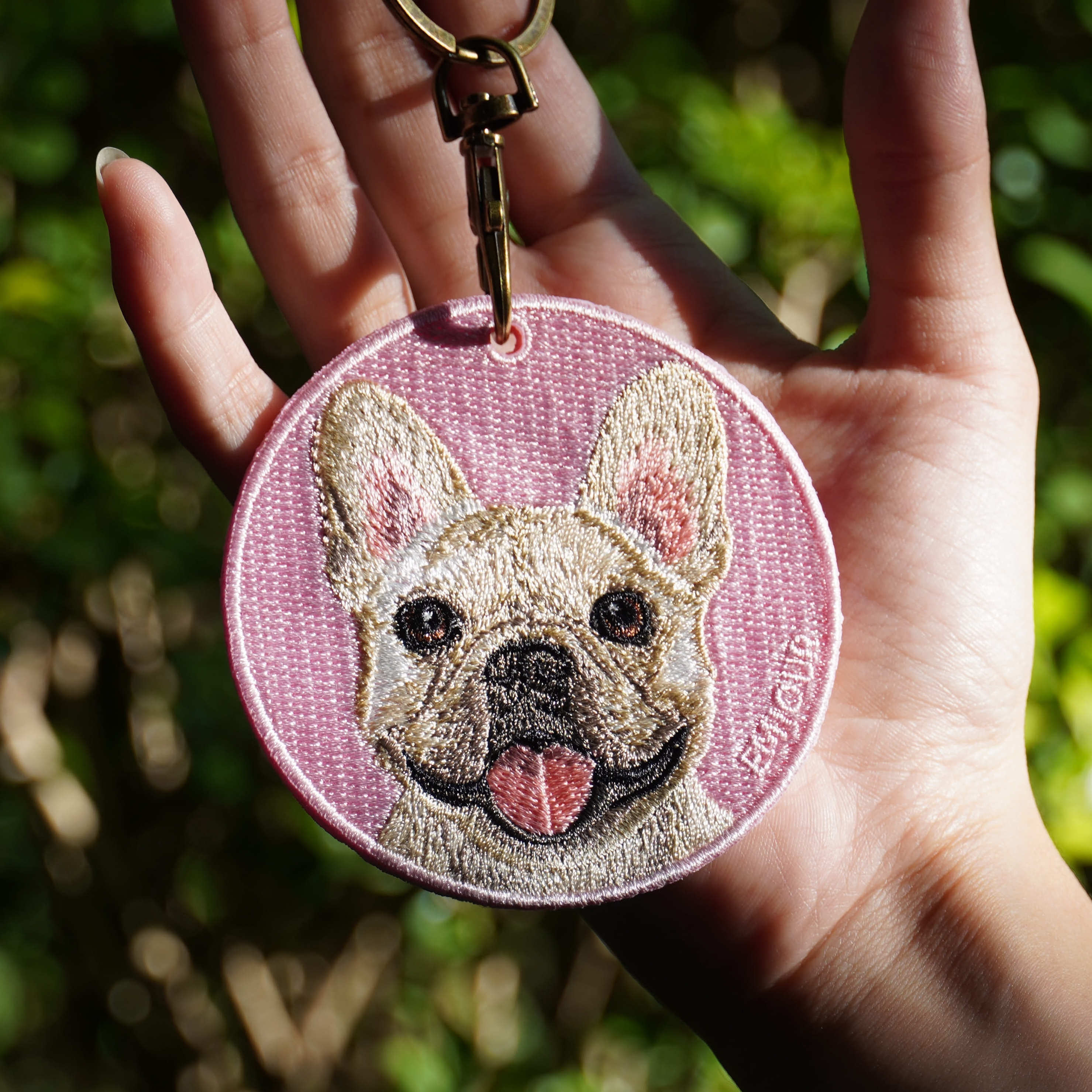 Realistic Pets Embroidery Double-sided Keychain Bag Accessories Wholesale French Bulldog Design