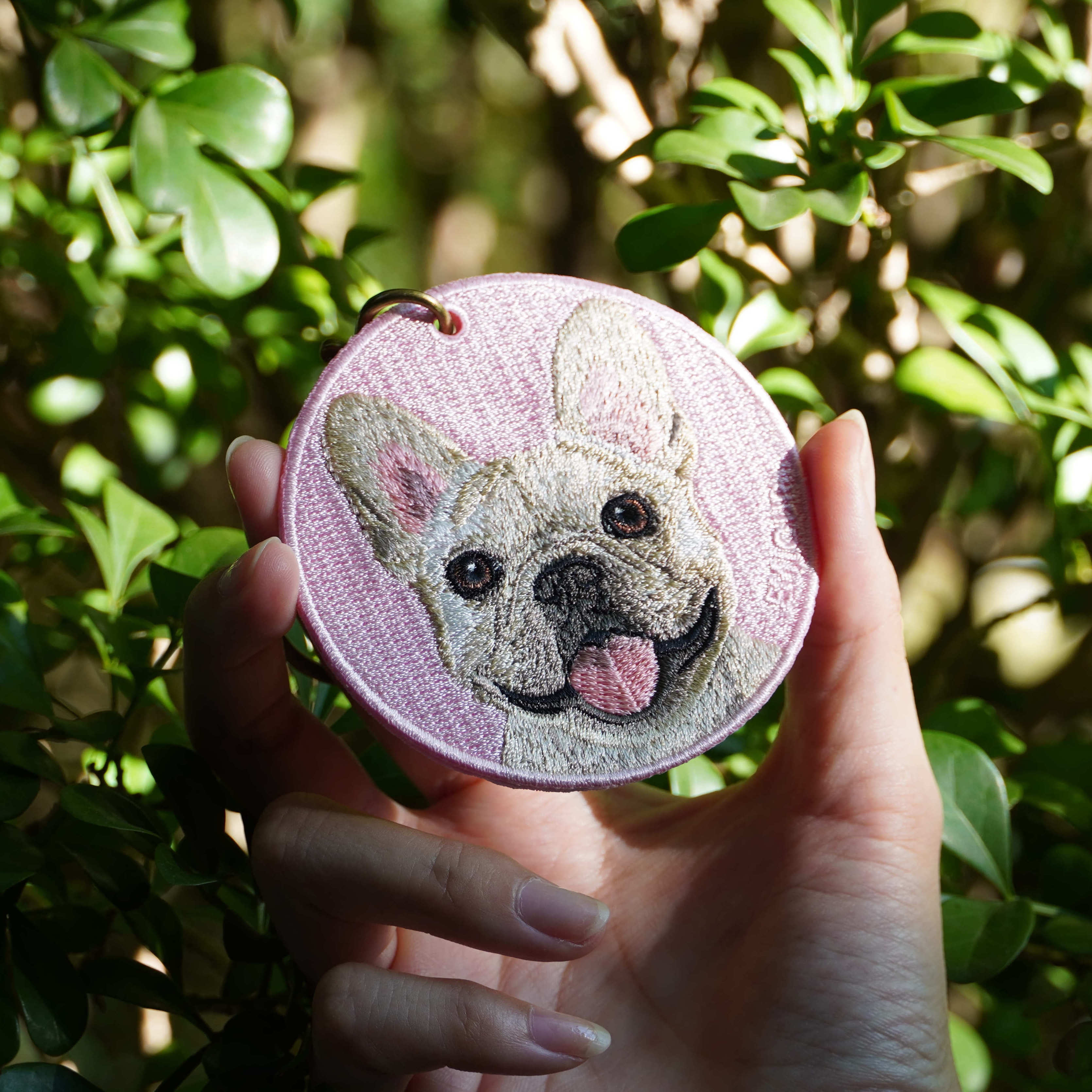 Realistic Pets Embroidery Double-sided Keychain Bag Accessories Wholesale French Bulldog Design