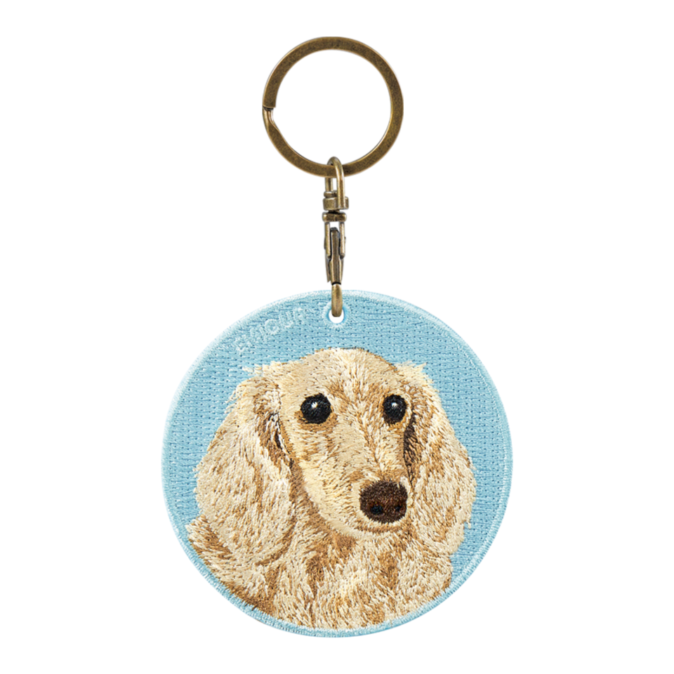 Realistic Pets Embroidery Double-sided Keychain Bag Accessories Wholesale  Cream Dachshund Design