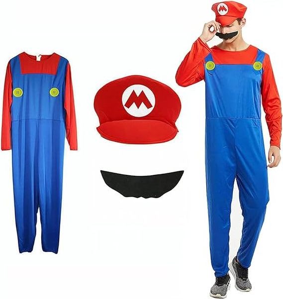 New Adult Men Super Mario Luigi Bros Plumber Brothers Fancy Dress Outfit Costume C001