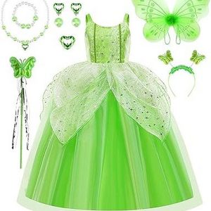 Costume Girls Fairy Princess Butterfly Princess Dress with Butterfly Wing Necklace Costume Sets for Kids Birthday Party