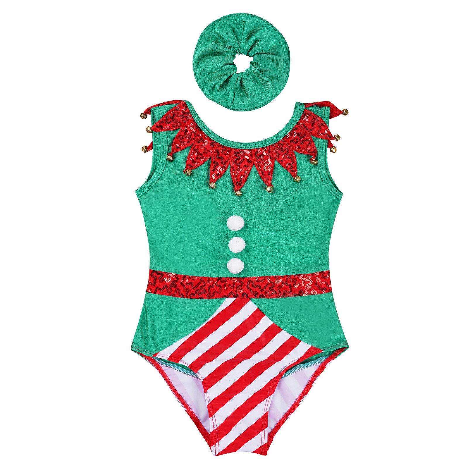 Kids Girls Christmas Gymnastic Leotards Costume Dance Bodysuit Headband Outfits Costumes