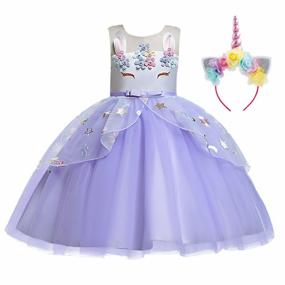 2022 Girls Unicorn Dress Up Costume Rainbow Headband Kids Fancy Party Outfit