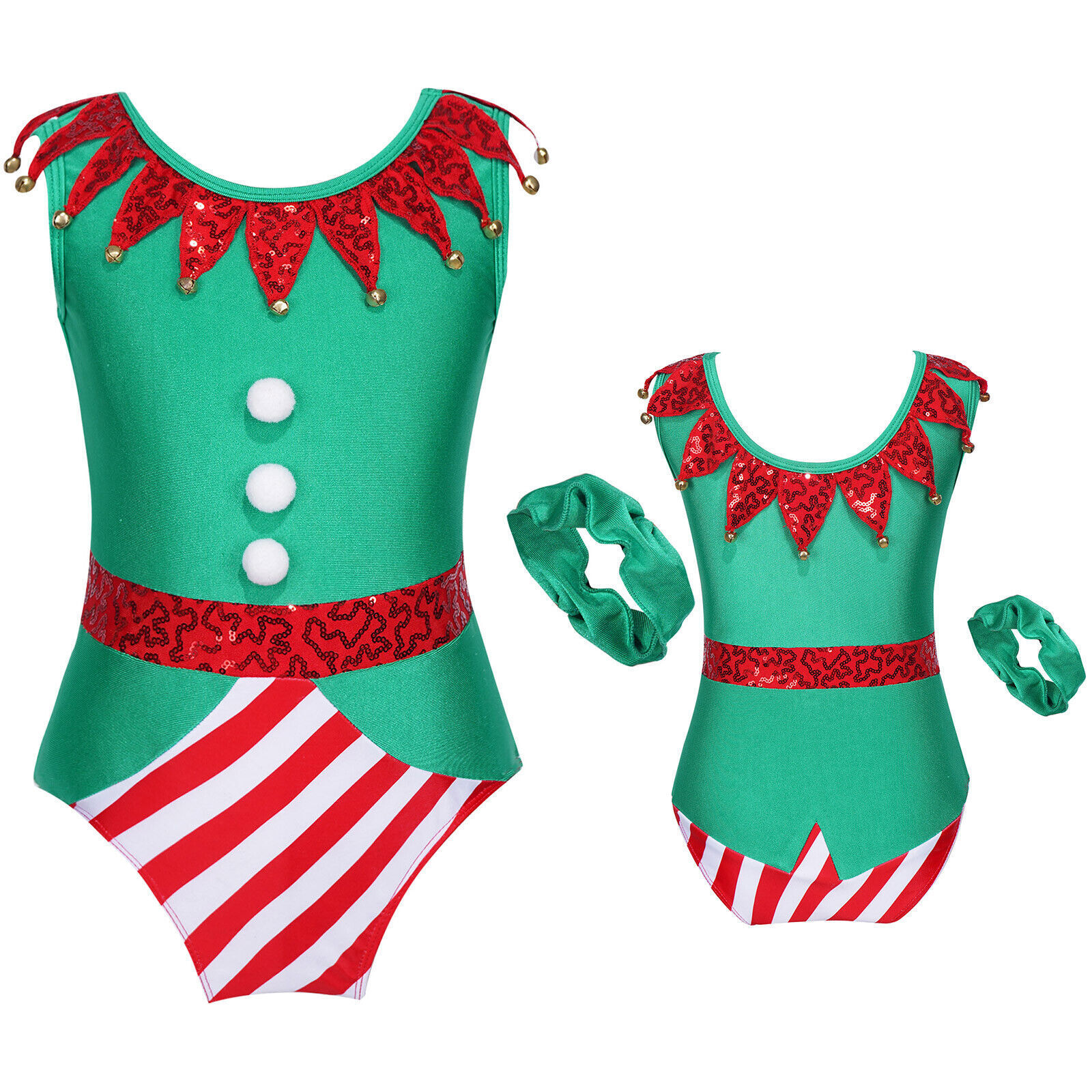 Kids Girls Christmas Gymnastic Leotards Costume Dance Bodysuit Headband Outfits Costumes