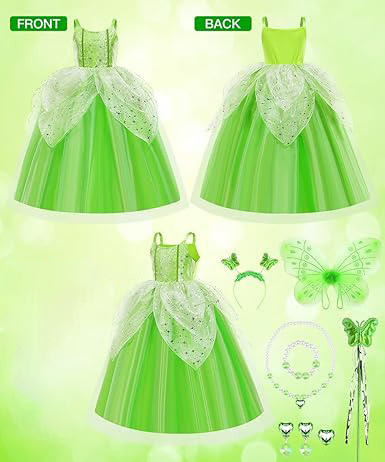 Costume Girls Fairy Princess Butterfly Princess Dress with Butterfly Wing Necklace Costume Sets for Kids Birthday Party