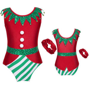 Kids Girls Christmas Gymnastic Leotards Costume Dance Bodysuit Headband Outfits Costumes