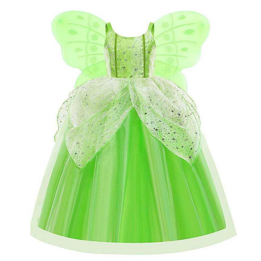 Costume Girls Fairy Princess Butterfly Princess Dress with Butterfly Wing Necklace Costume Sets for Kids Birthday Party