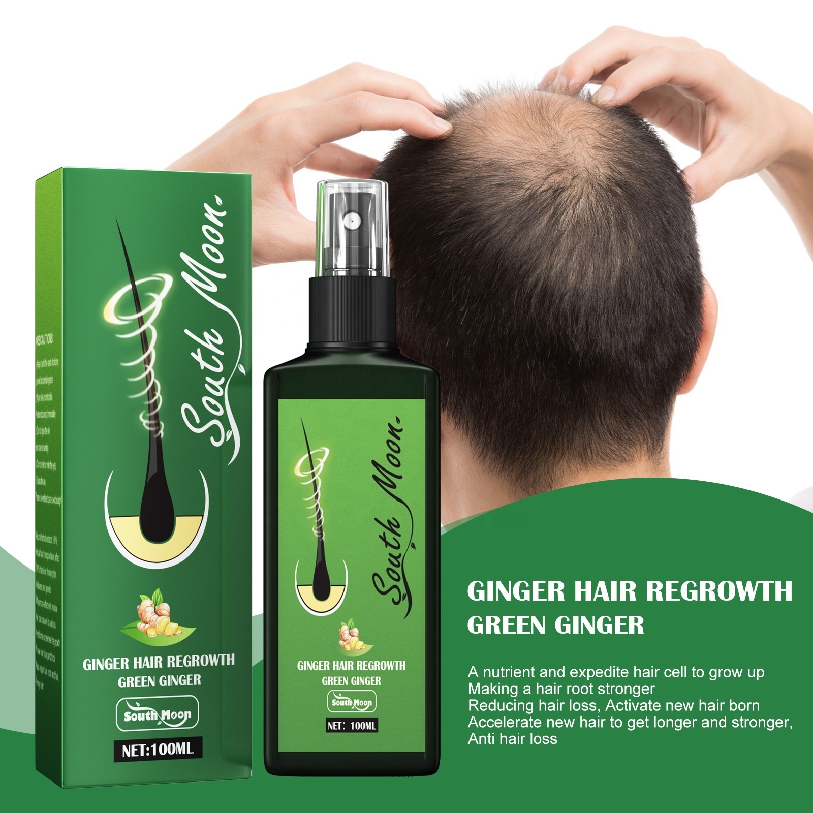 South Moon 100%  Natural Organic Rapid Regrowth Ginger Private Label  Bald Hair Treatment  Oil  For Anti Hair Loss Growth Spray