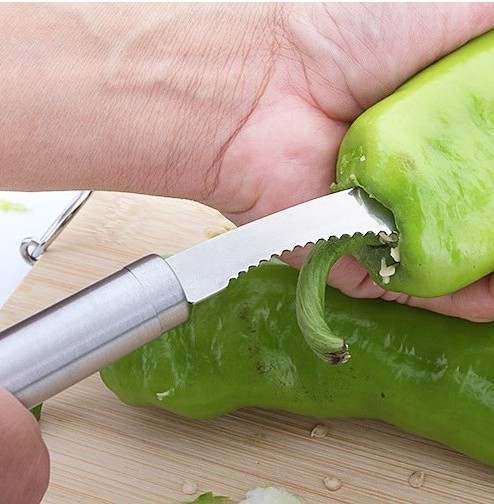 Multifunction Pepper Corer Stainless Steel Chili Seed Remover Separator Device Vegetable Cutter Slicer