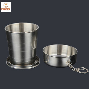 EMOER Stainless Steel Outdoor Travel Folding Collapsible Water Cup With Keychain