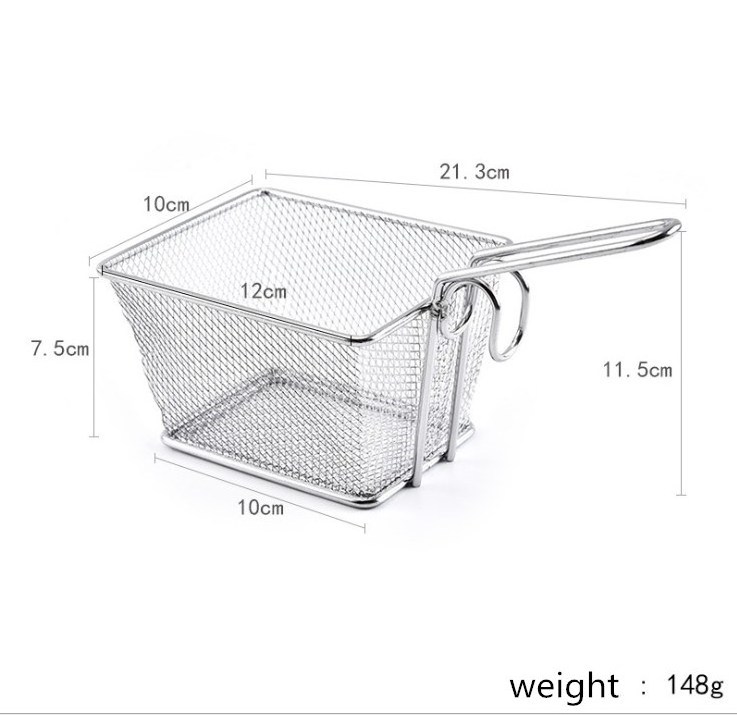 Stainless Steel Deep Fryer Basket with Perforated Strainer Rectangle Wire Mesh Kitchen Accessories round Shape Metal Colander