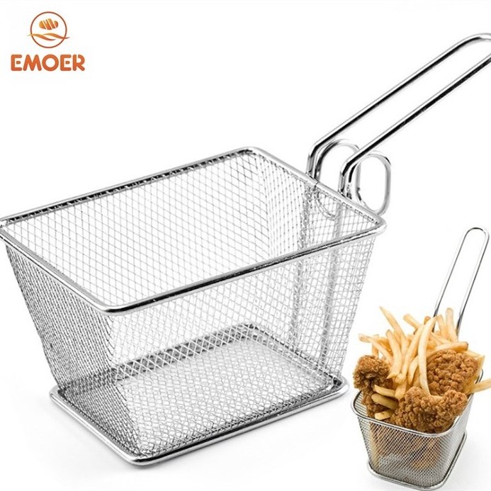 Stainless Steel Deep Fryer Basket with Perforated Strainer Rectangle Wire Mesh Kitchen Accessories round Shape Metal Colander