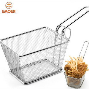 Stainless Steel Deep Fryer Basket with Perforated Strainer Rectangle Wire Mesh Kitchen Accessories round Shape Metal Colander