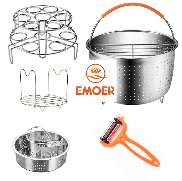 EMOER Steaming Vegetables Fruits Eggs 304  Hot Stainless Steel Steamer Basket With Non Slip Legs