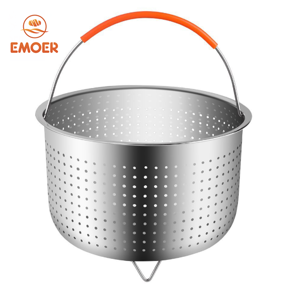 EMOER Steaming Vegetables Fruits Eggs 304  Hot Stainless Steel Steamer Basket With Non Slip Legs