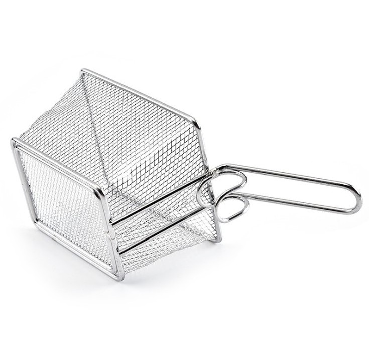 Stainless Steel Deep Fryer Basket with Perforated Strainer Rectangle Wire Mesh Kitchen Accessories round Shape Metal Colander