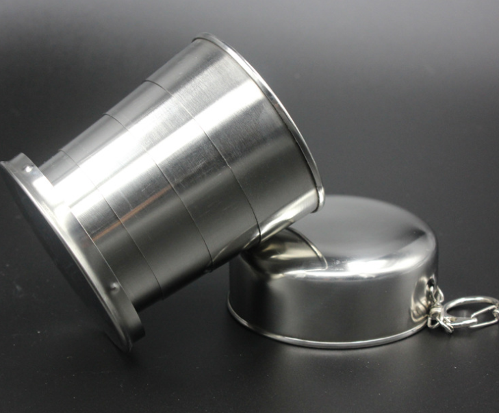 EMOER Stainless Steel Outdoor Travel Folding Collapsible Water Cup With Keychain