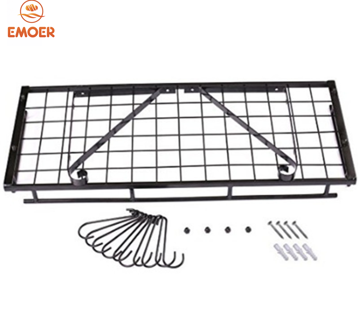 EMOER Wholesale Metal Kitchen Hanging Wall Mounted Organizer Shelf Pot Pan Wall Rack