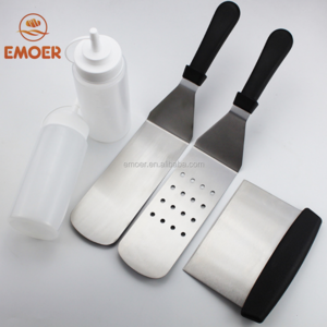 EMOER Chrome Plated Stainless Steel Kitchen Griddle Scraper Flat Tool Spatula for Cleaning Camping Accessories Tool Set