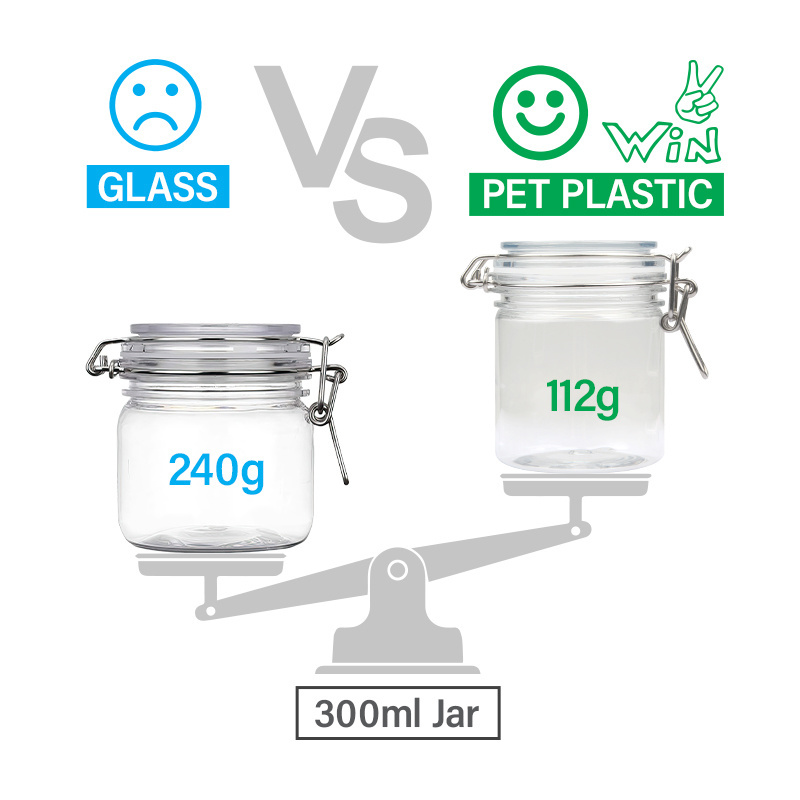 Clip Top Airtight Transparent 300ml Jam Sauce Small Plastic Containers with Lids for Food