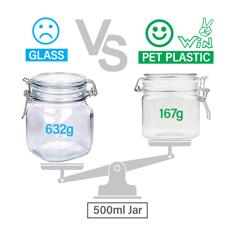 Cookie PET Jar Freshness Preservation 500ml Transparent Plastic PET Jar with Bamboo or Plastic Lid